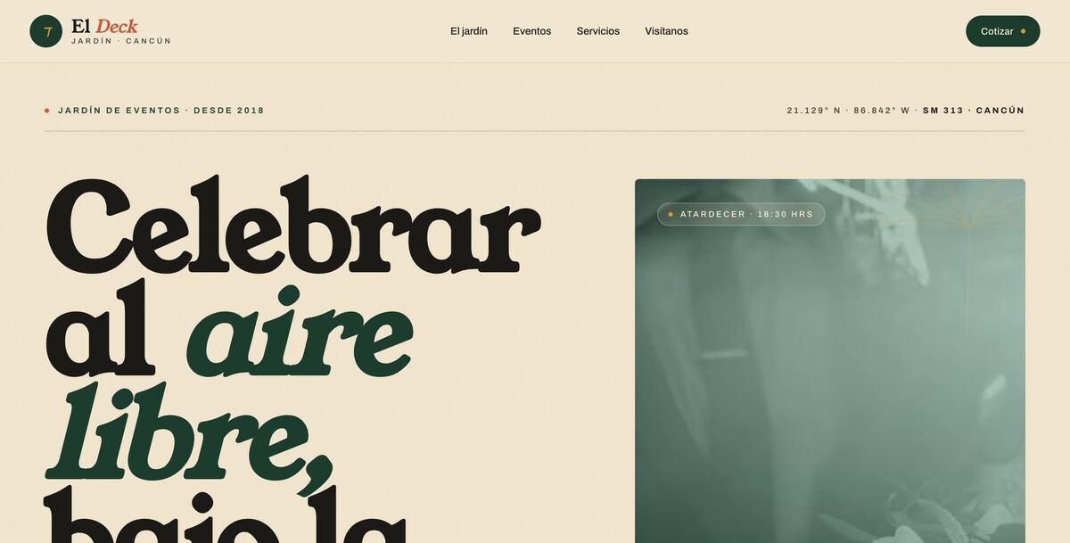 Captura del sitio web de El Deck, Restaurante · Eventos en Cancún