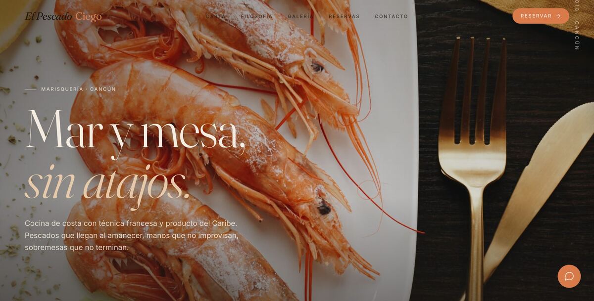 Captura del sitio web de El Pescado Ciego, Restaurante en Cancún
