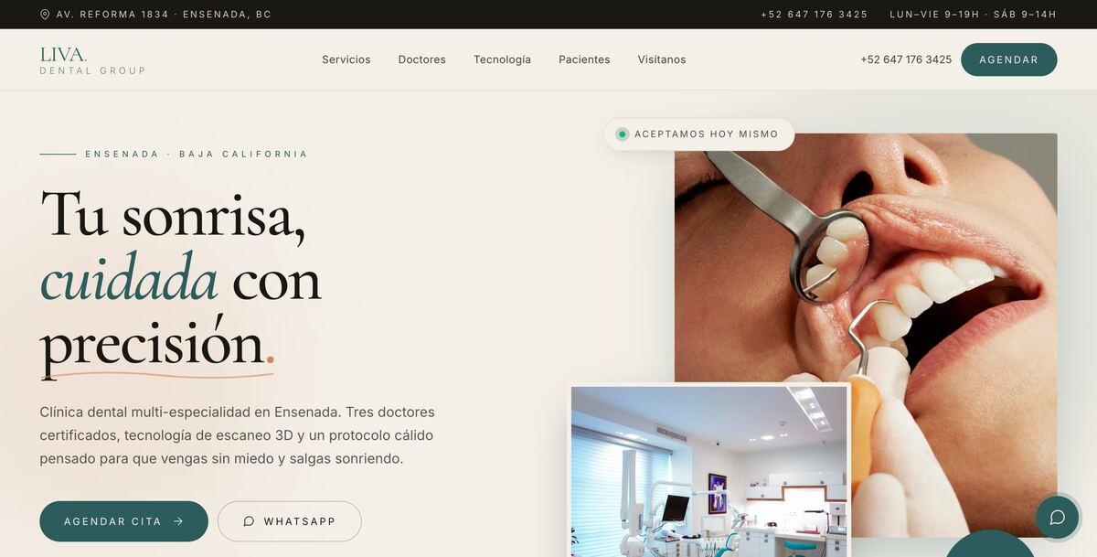 Captura del sitio web de Liva Dental Group, Odontología en Ensenada