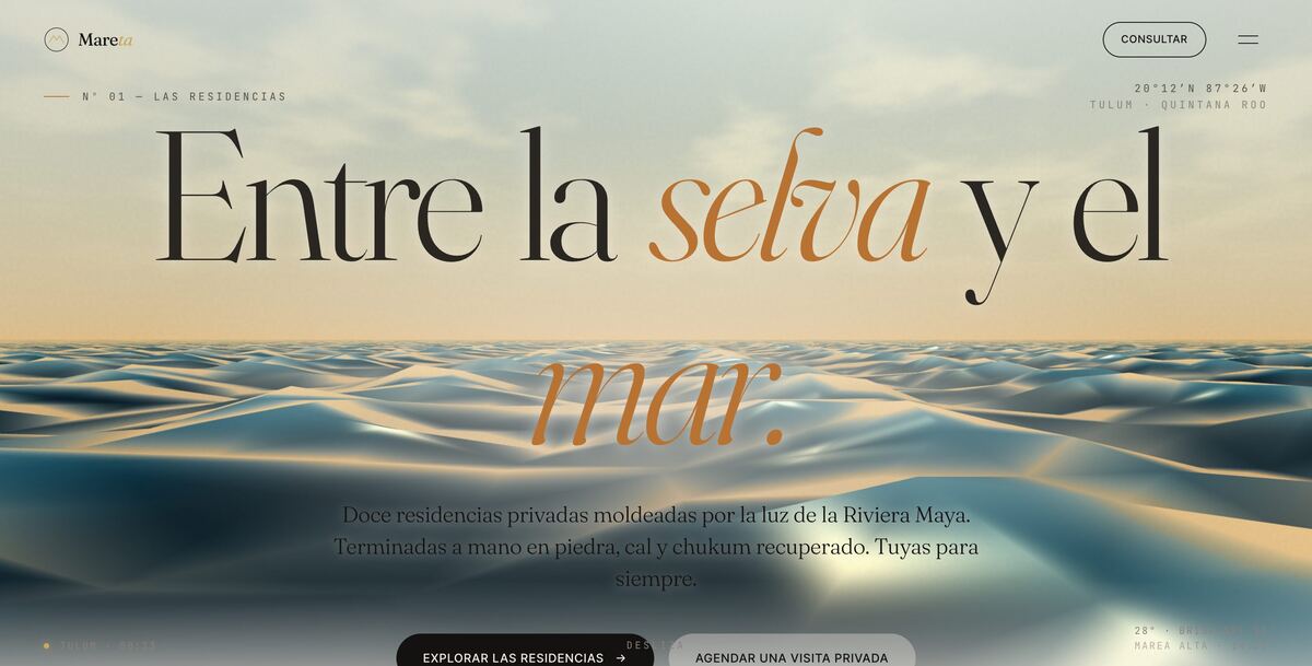 Captura del sitio web de Mareta Residences, Residencial luxury en Cancún