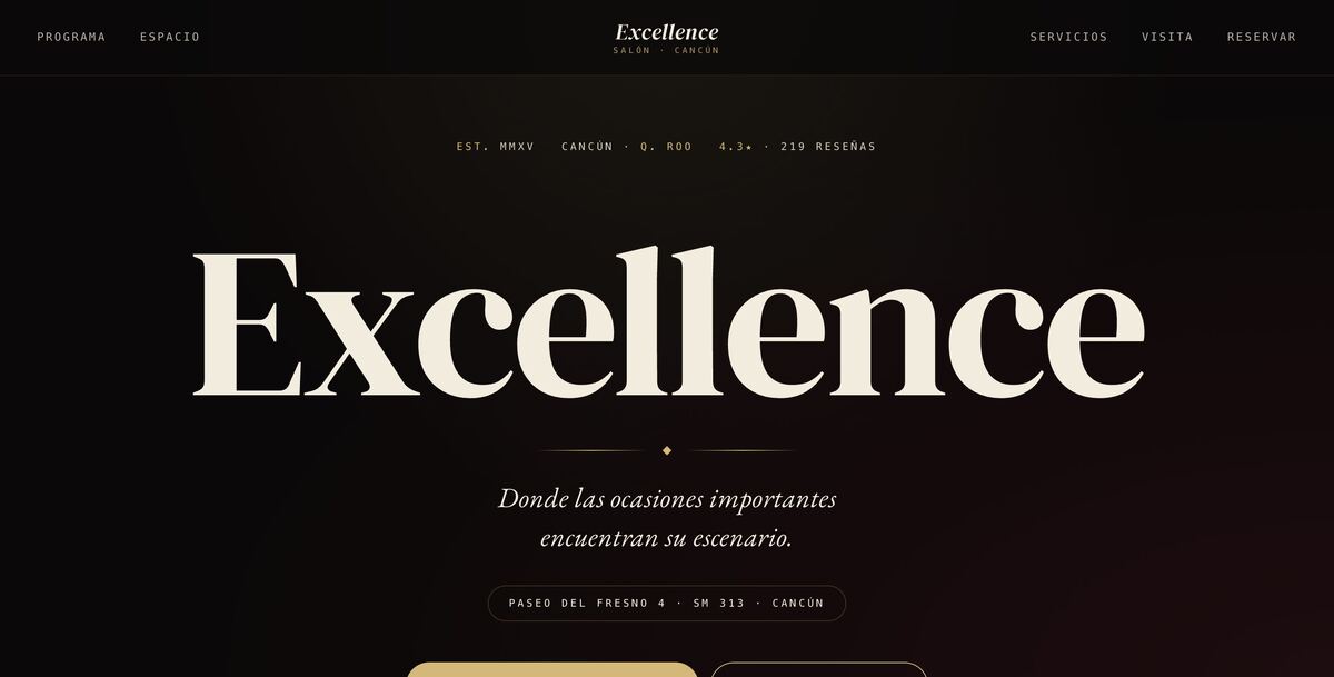 Captura del sitio web de Salón Excellence, Eventos sociales en Cancún