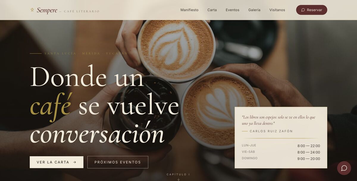 Captura del sitio web de Sempere Café, Cafetería · Brunch en Cancún